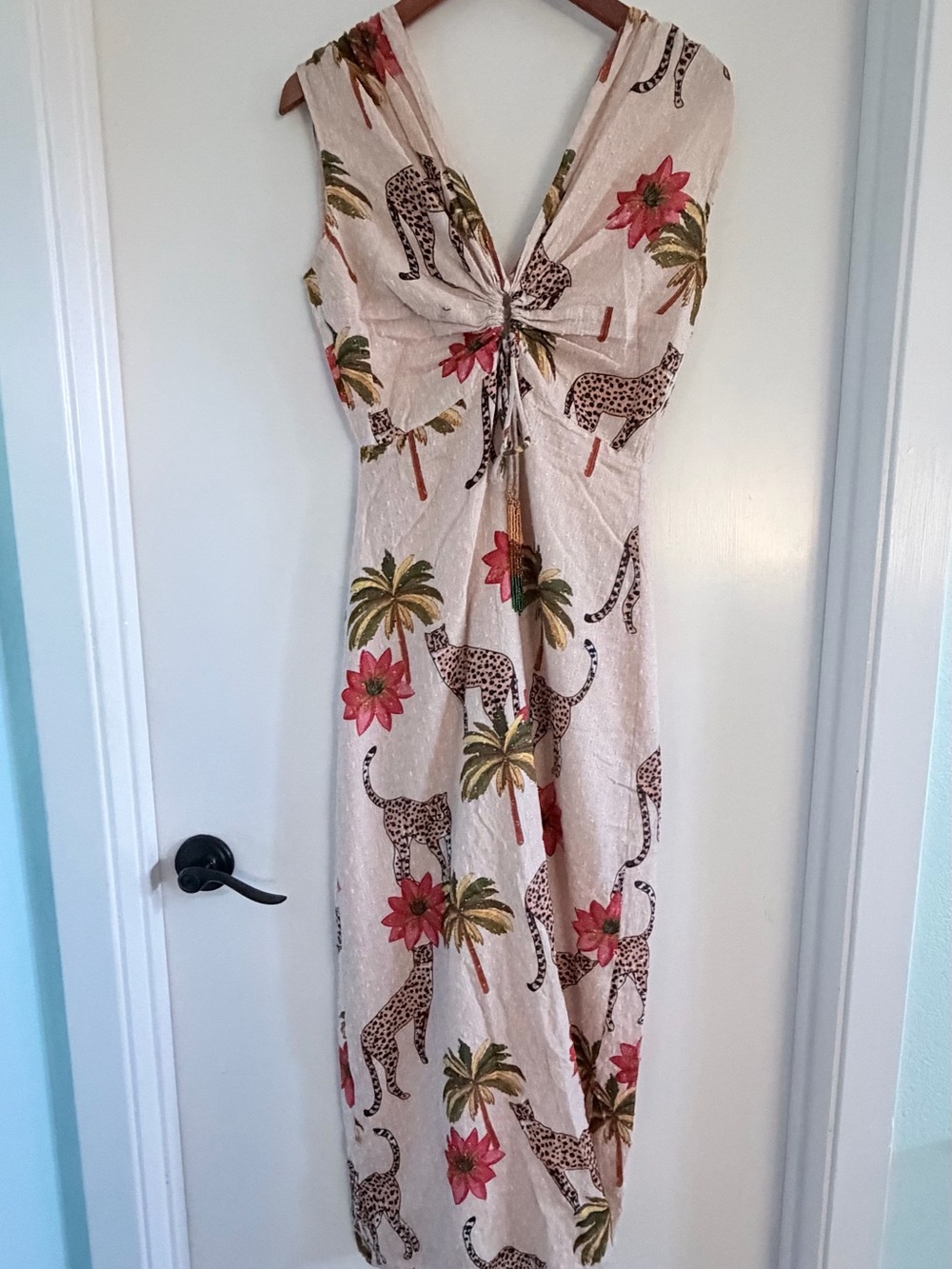 100% cotton beaded maxi dress with cheetahs